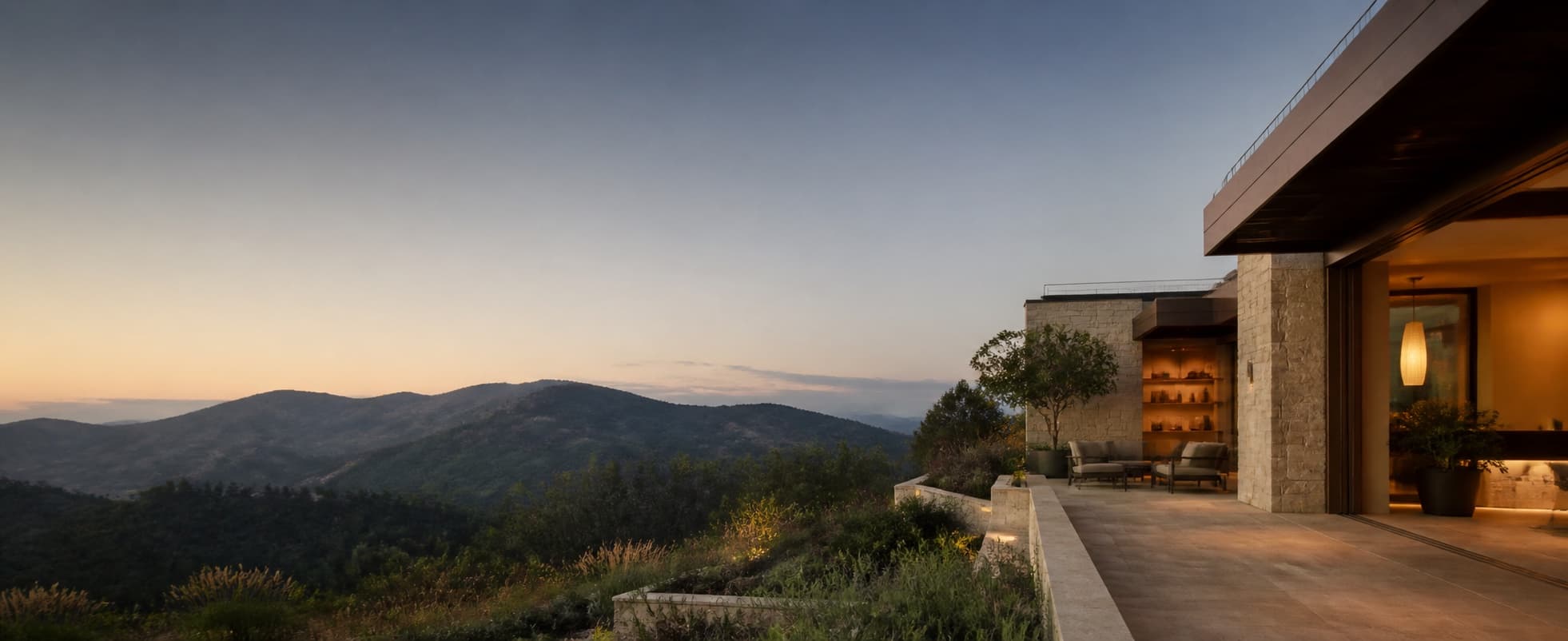 Editorial Calabasas terrace and ridgeline at blue hour